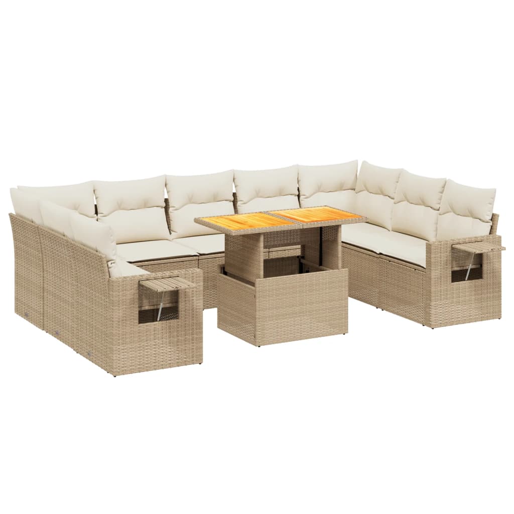 10-tlg. Garten-Sofagarnitur mit Kissen Beige Poly Rattan - Pazzar.ch