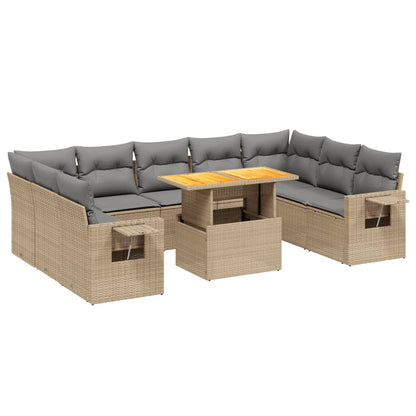 10-tlg. Garten-Sofagarnitur mit Kissen Beige Poly Rattan - Pazzar.ch