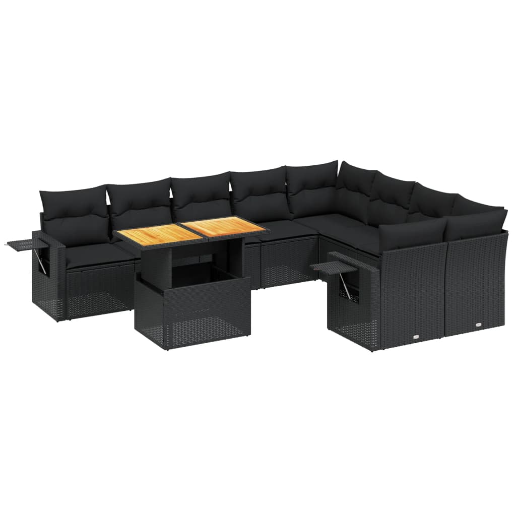 10-tlg. Garten-Sofagarnitur mit Kissen Schwarz Poly Rattan - Pazzar.ch