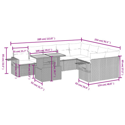 10-tlg. Garten-Sofagarnitur mit Kissen Schwarz Poly Rattan - Pazzar.ch