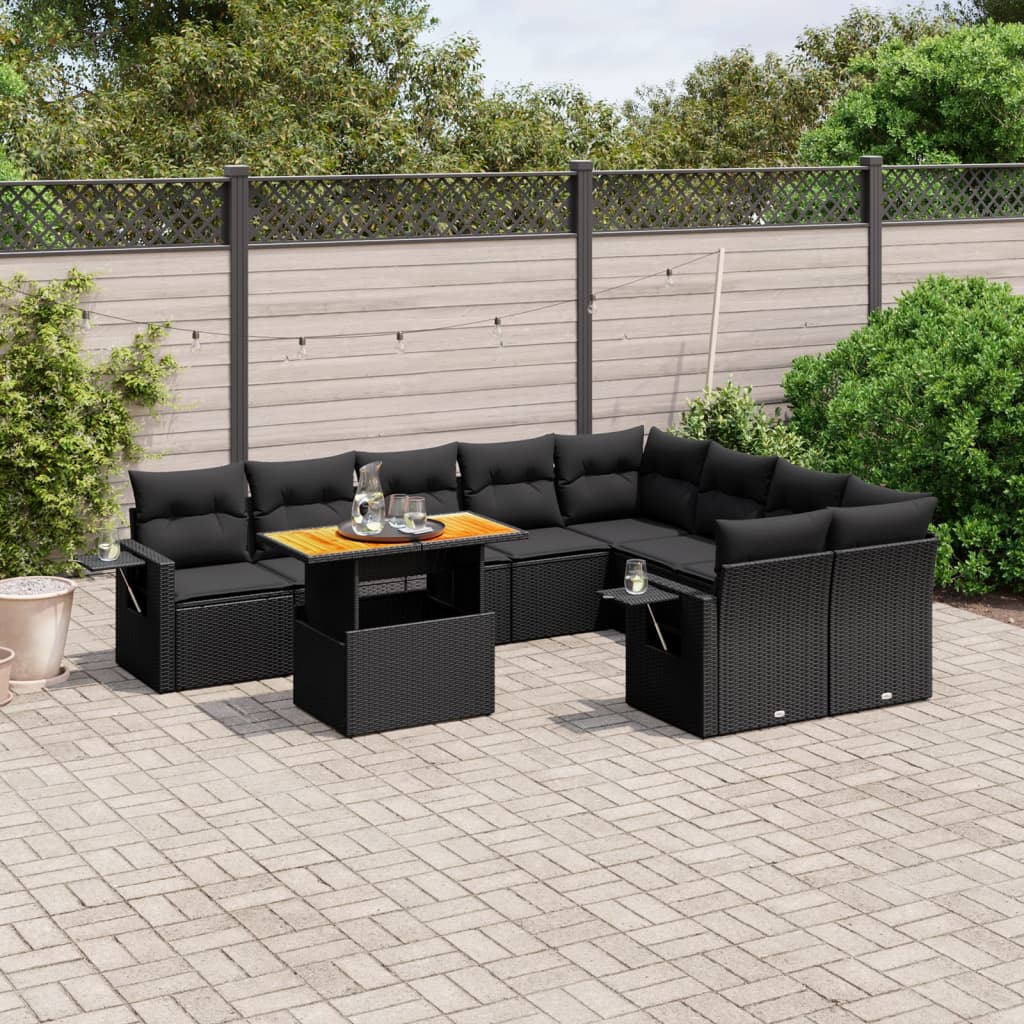 10-tlg. Garten-Sofagarnitur mit Kissen Schwarz Poly Rattan - Pazzar.ch