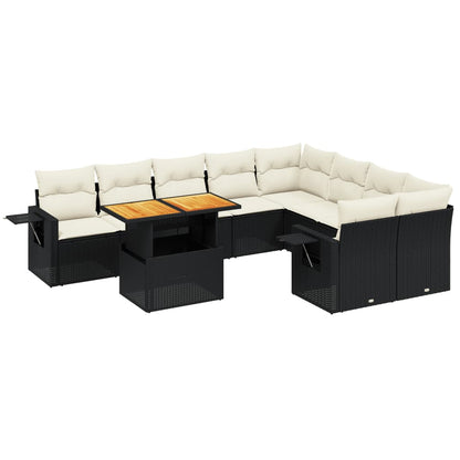 10-tlg. Garten-Sofagarnitur mit Kissen Schwarz Poly Rattan - Pazzar.ch