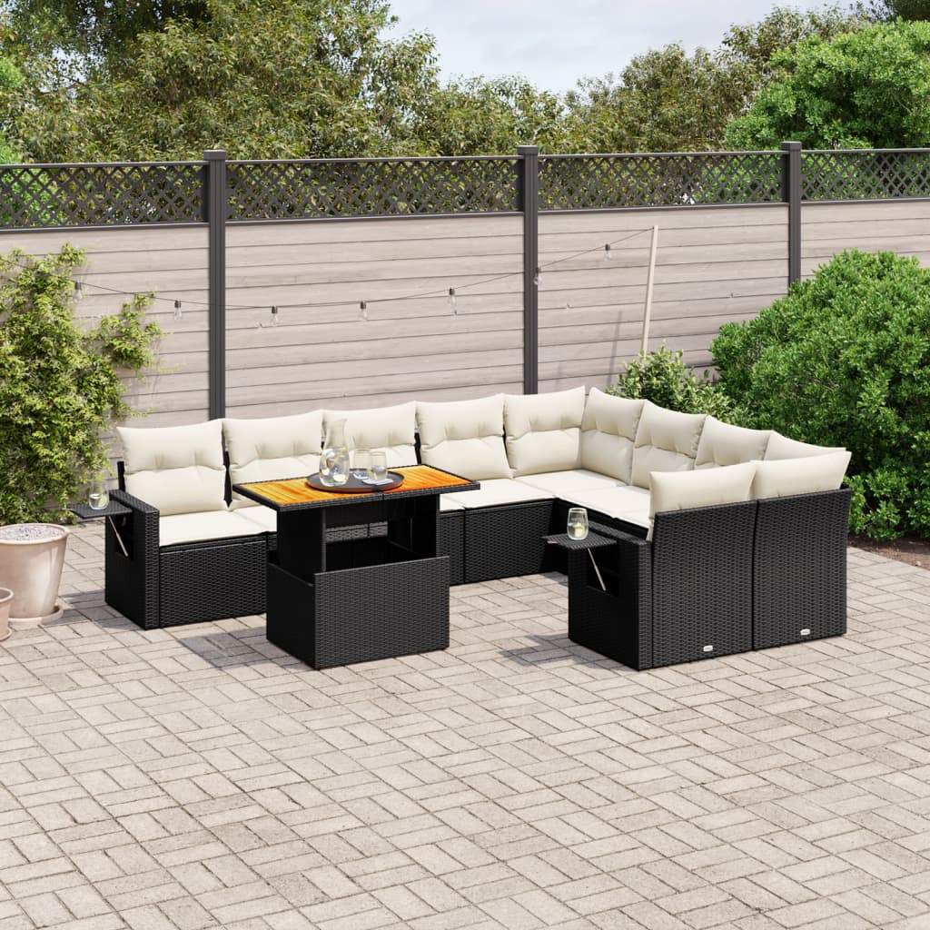 10-tlg. Garten-Sofagarnitur mit Kissen Schwarz Poly Rattan - Pazzar.ch