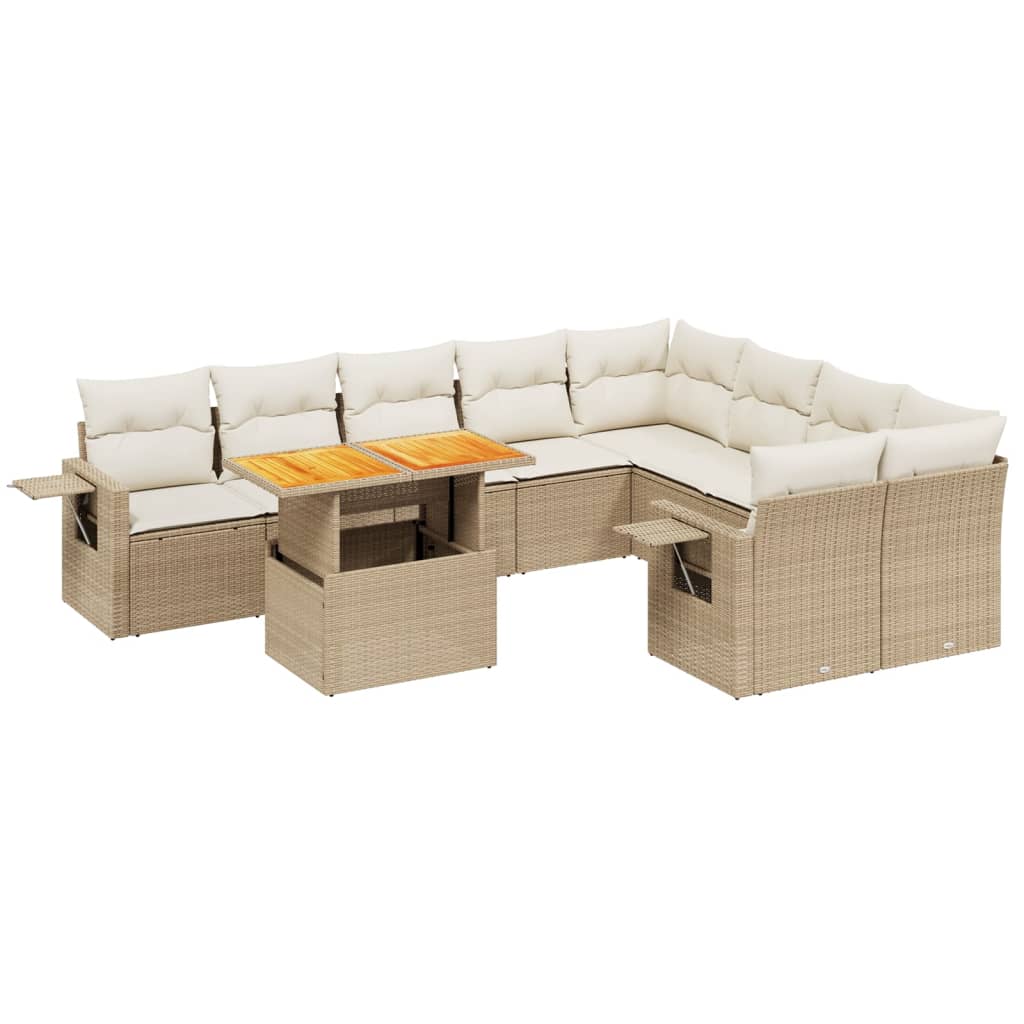 10-tlg. Garten-Sofagarnitur mit Kissen Beige Poly Rattan - Pazzar.ch