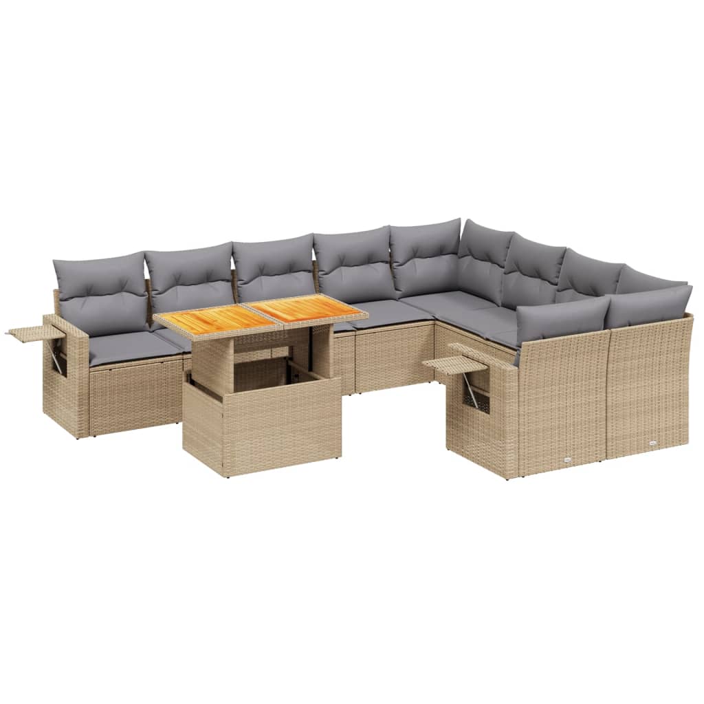 10-tlg. Garten-Sofagarnitur mit Kissen Beige Poly Rattan - Pazzar.ch