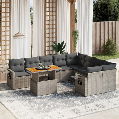 10-tlg. Garten-Sofagarnitur mit Kissen Grau Poly Rattan - Pazzar.ch