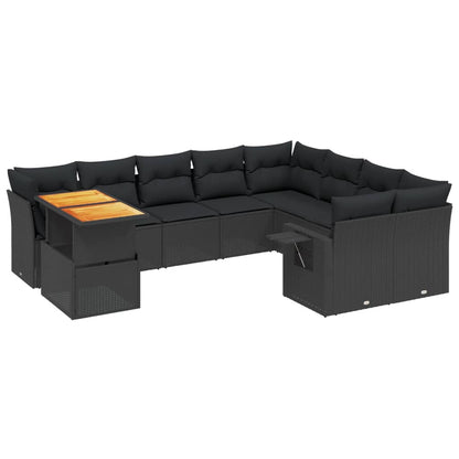 10-tlg. Garten-Sofagarnitur mit Kissen Schwarz Poly Rattan - Pazzar.ch