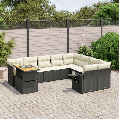 10-tlg. Garten-Sofagarnitur mit Kissen Schwarz Poly Rattan - Pazzar.ch