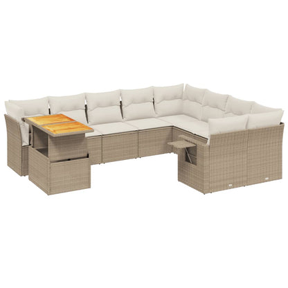 10-tlg. Garten-Sofagarnitur mit Kissen Beige Poly Rattan - Pazzar.ch