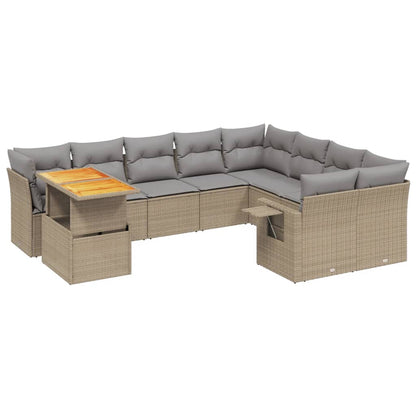 10-tlg. Garten-Sofagarnitur mit Kissen Beige Poly Rattan - Pazzar.ch