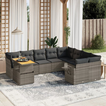 10-tlg. Garten-Sofagarnitur mit Kissen Grau Poly Rattan - Pazzar.ch