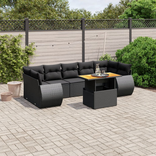 8-tlg. Garten-Sofagarnitur mit Kissen Schwarz Poly Rattan - Pazzar.ch