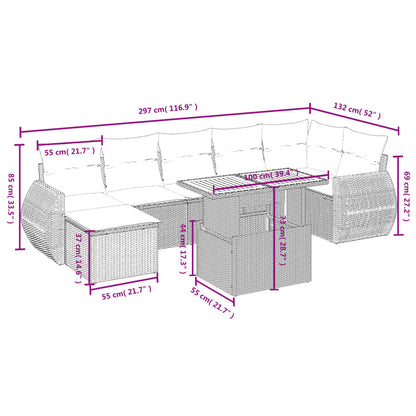 8-tlg. Garten-Sofagarnitur mit Kissen Schwarz Poly Rattan - Pazzar.ch