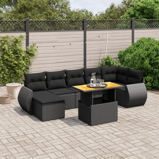 8-tlg. Garten-Sofagarnitur mit Kissen Schwarz Poly Rattan - Pazzar.ch