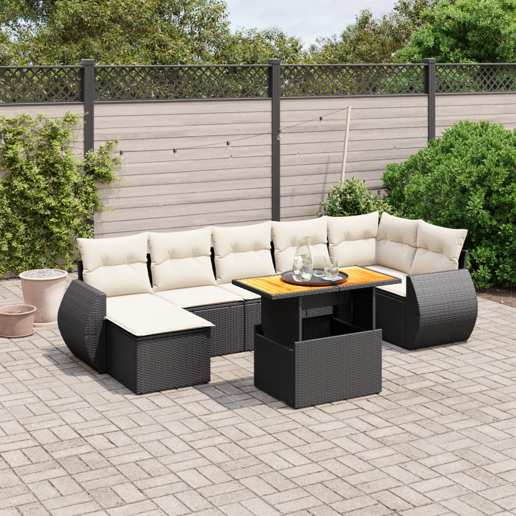 8-tlg. Garten-Sofagarnitur mit Kissen Schwarz Poly Rattan - Pazzar.ch