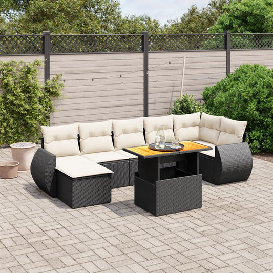8-tlg. Garten-Sofagarnitur mit Kissen Schwarz Poly Rattan - Pazzar.ch