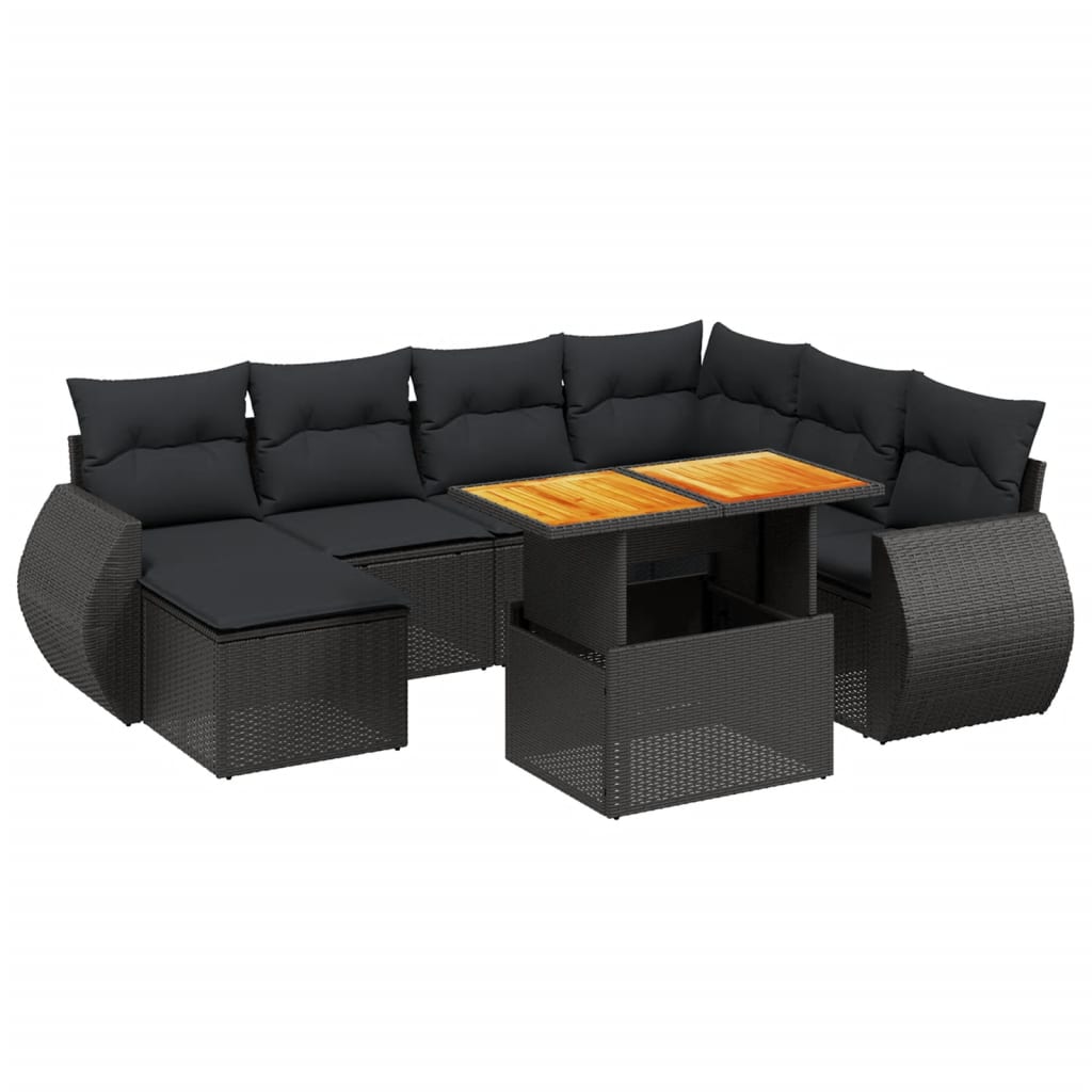 8-tlg. Garten-Sofagarnitur mit Kissen Schwarz Poly Rattan - Pazzar.ch