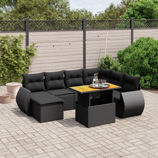 8-tlg. Garten-Sofagarnitur mit Kissen Schwarz Poly Rattan - Pazzar.ch