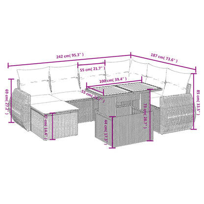 8-tlg. Garten-Sofagarnitur mit Kissen Schwarz Poly Rattan - Pazzar.ch