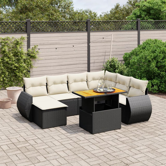 8-tlg. Garten-Sofagarnitur mit Kissen Schwarz Poly Rattan - Pazzar.ch
