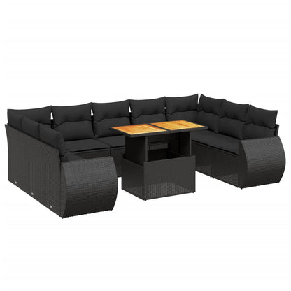 10-tlg. Garten-Sofagarnitur mit Kissen Schwarz Poly Rattan - Pazzar.ch