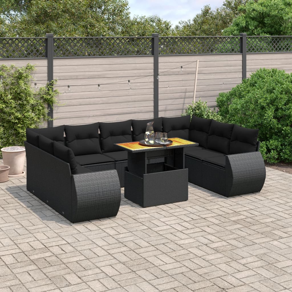 10-tlg. Garten-Sofagarnitur mit Kissen Schwarz Poly Rattan - Pazzar.ch