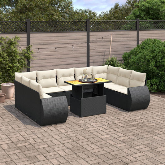 10-tlg. Garten-Sofagarnitur mit Kissen Schwarz Poly Rattan - Pazzar.ch