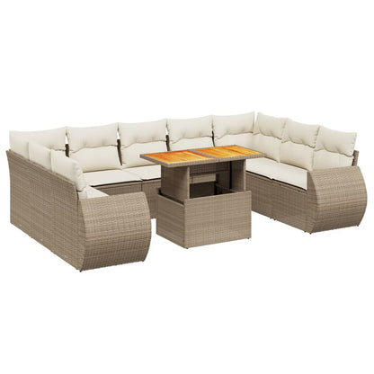 10-tlg. Garten-Sofagarnitur mit Kissen Beige Poly Rattan - Pazzar.ch