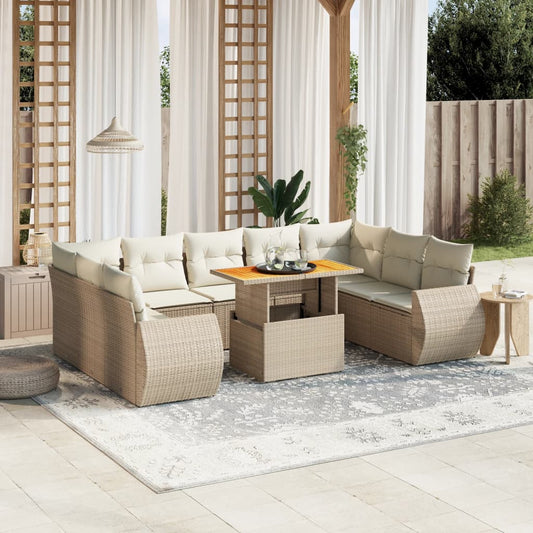 10-tlg. Garten-Sofagarnitur mit Kissen Beige Poly Rattan - Pazzar.ch