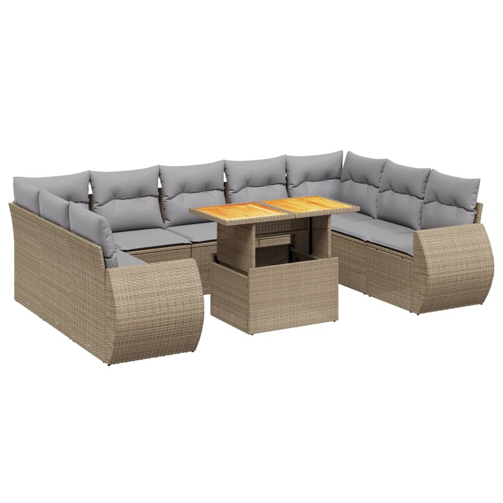 10-tlg. Garten-Sofagarnitur mit Kissen Beige Poly Rattan - Pazzar.ch