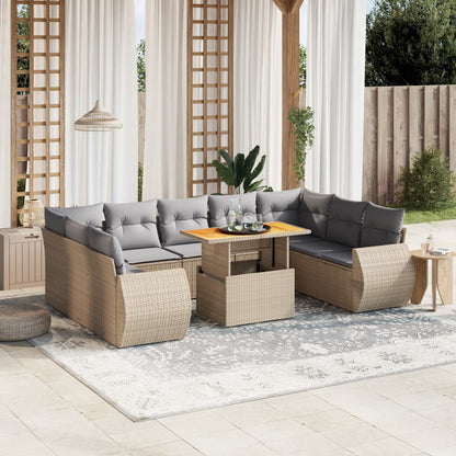 10-tlg. Garten-Sofagarnitur mit Kissen Beige Poly Rattan - Pazzar.ch