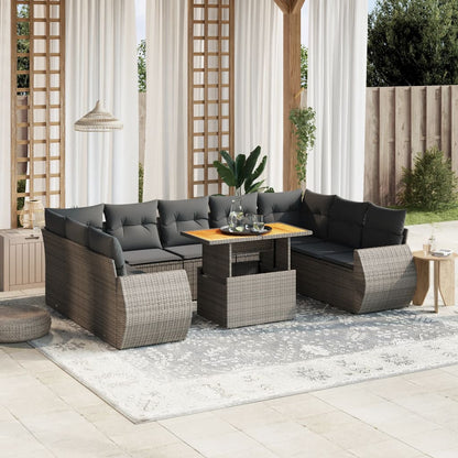 10-tlg. Garten-Sofagarnitur mit Kissen Grau Poly Rattan - Pazzar.ch