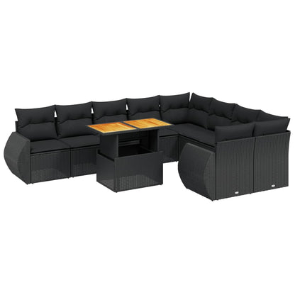 10-tlg. Garten-Sofagarnitur mit Kissen Schwarz Poly Rattan - Pazzar.ch