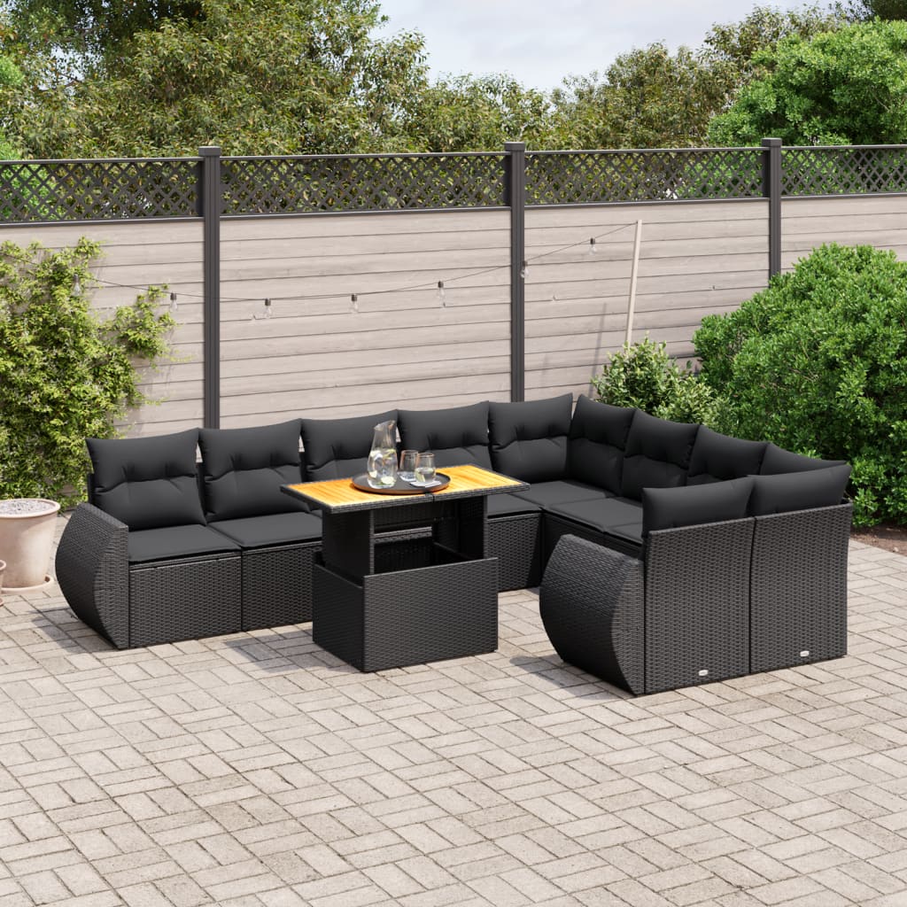 10-tlg. Garten-Sofagarnitur mit Kissen Schwarz Poly Rattan - Pazzar.ch