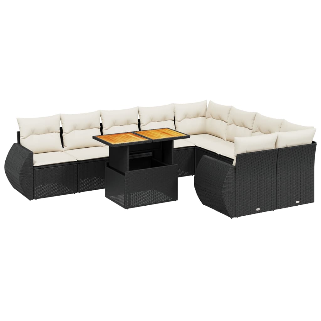 10-tlg. Garten-Sofagarnitur mit Kissen Schwarz Poly Rattan - Pazzar.ch