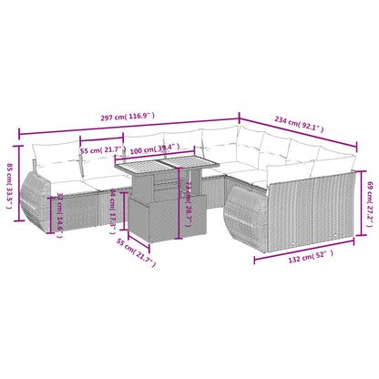 10-tlg. Garten-Sofagarnitur mit Kissen Schwarz Poly Rattan - Pazzar.ch