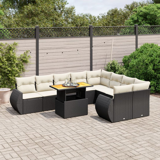 10-tlg. Garten-Sofagarnitur mit Kissen Schwarz Poly Rattan - Pazzar.ch