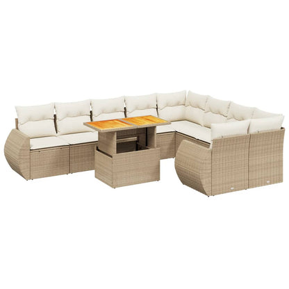 10-tlg. Garten-Sofagarnitur mit Kissen Beige Poly Rattan - Pazzar.ch