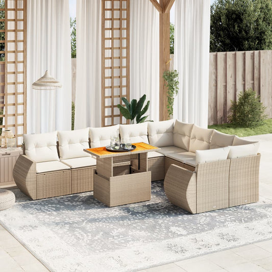 10-tlg. Garten-Sofagarnitur mit Kissen Beige Poly Rattan - Pazzar.ch