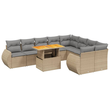 10-tlg. Garten-Sofagarnitur mit Kissen Beige Poly Rattan - Pazzar.ch