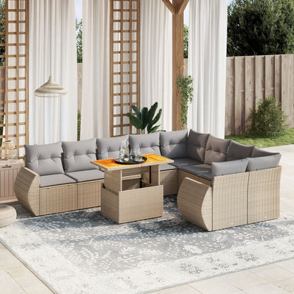 10-tlg. Garten-Sofagarnitur mit Kissen Beige Poly Rattan - Pazzar.ch