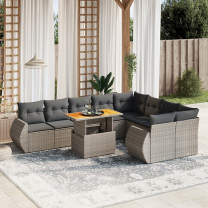 10-tlg. Garten-Sofagarnitur mit Kissen Grau Poly Rattan - Pazzar.ch