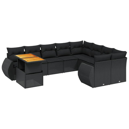 10-tlg. Garten-Sofagarnitur mit Kissen Schwarz Poly Rattan - Pazzar.ch