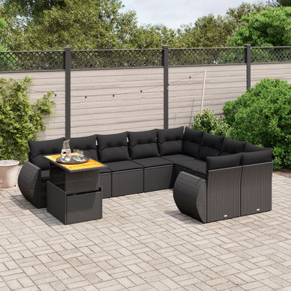 10-tlg. Garten-Sofagarnitur mit Kissen Schwarz Poly Rattan - Pazzar.ch