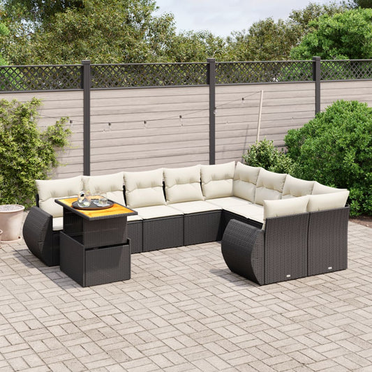 10-tlg. Garten-Sofagarnitur mit Kissen Schwarz Poly Rattan - Pazzar.ch