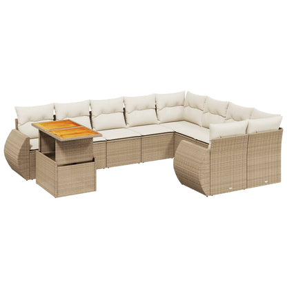 10-tlg. Garten-Sofagarnitur mit Kissen Beige Poly Rattan - Pazzar.ch