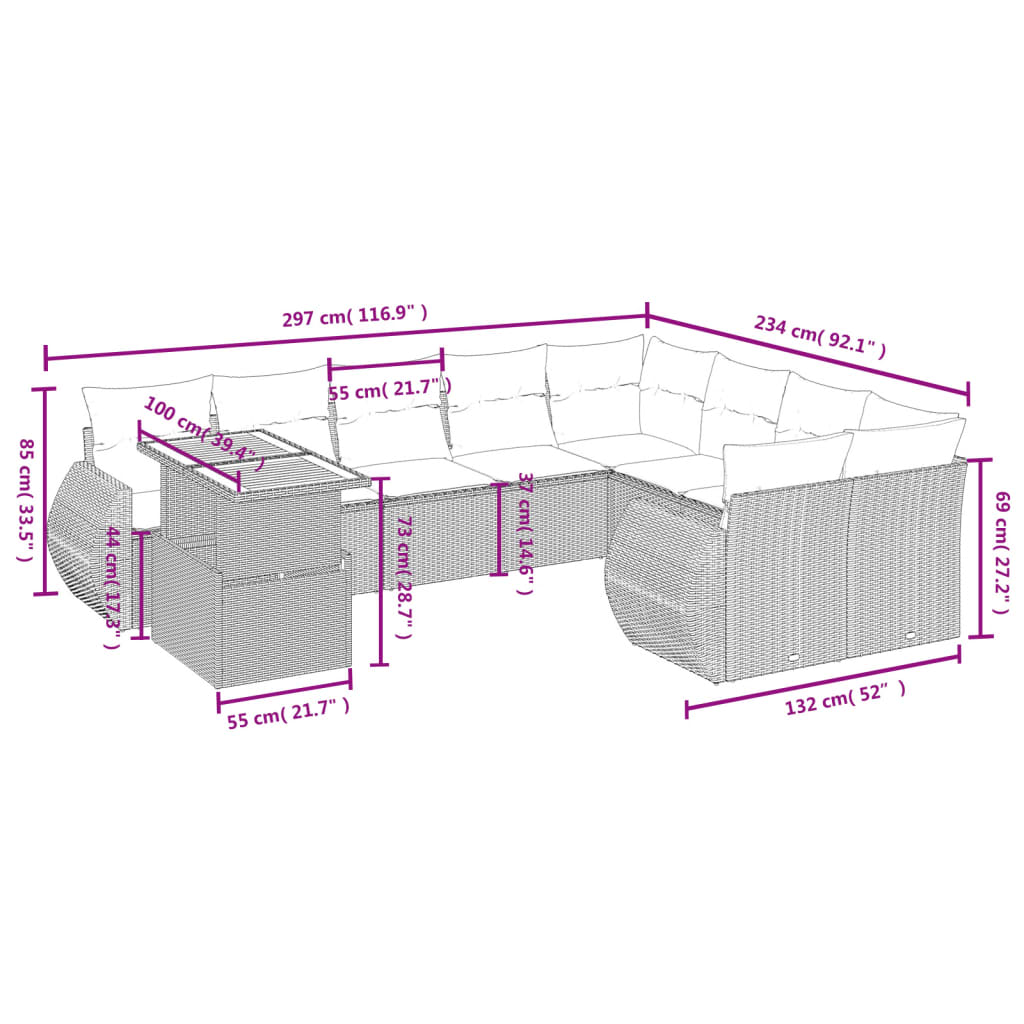 10-tlg. Garten-Sofagarnitur mit Kissen Beige Poly Rattan - Pazzar.ch