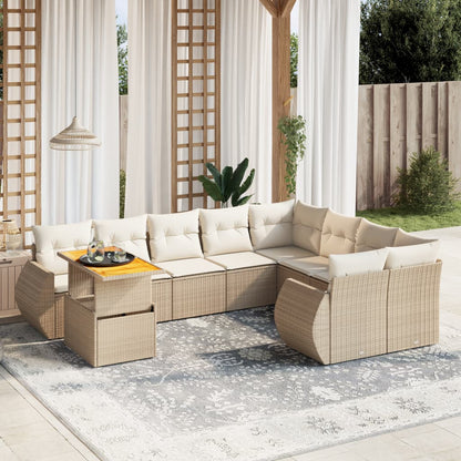 10-tlg. Garten-Sofagarnitur mit Kissen Beige Poly Rattan - Pazzar.ch