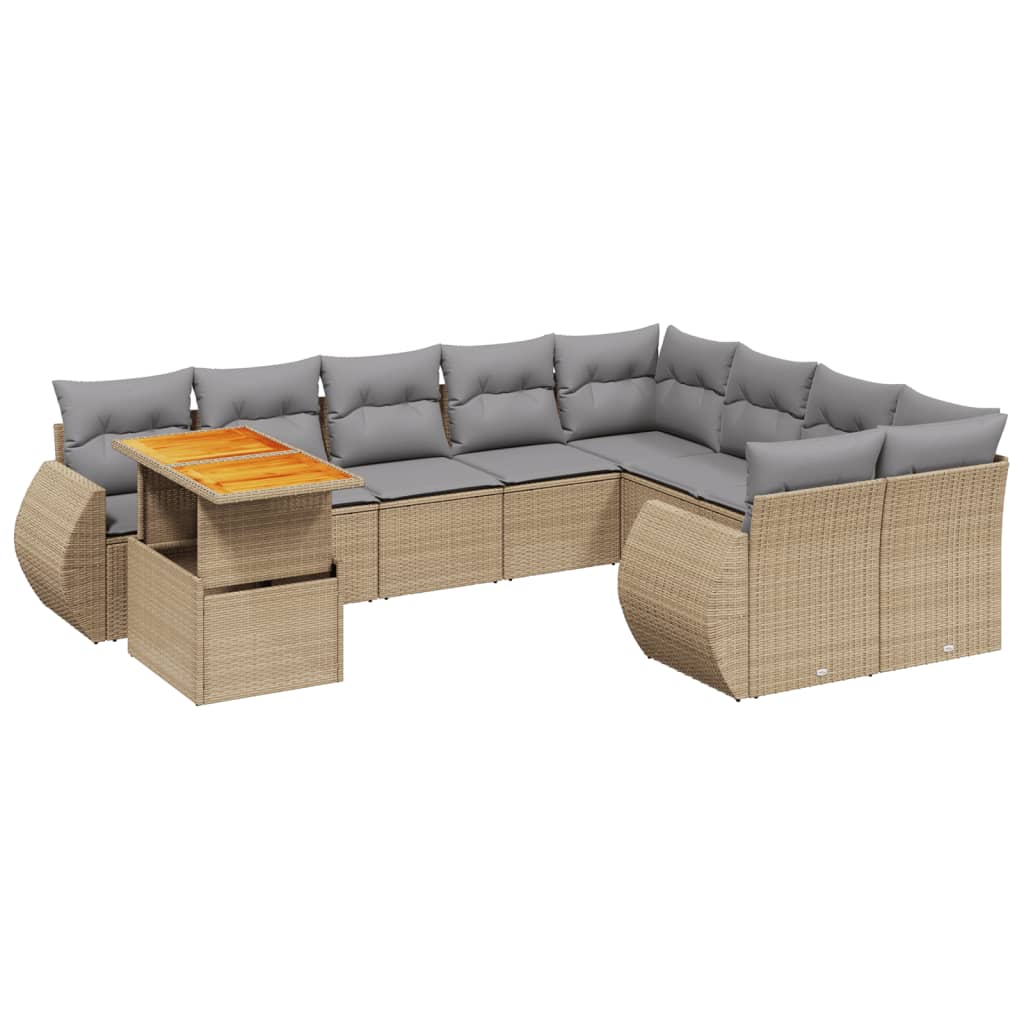 10-tlg. Garten-Sofagarnitur mit Kissen Beige Poly Rattan - Pazzar.ch