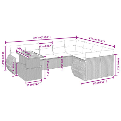 10-tlg. Garten-Sofagarnitur mit Kissen Beige Poly Rattan - Pazzar.ch